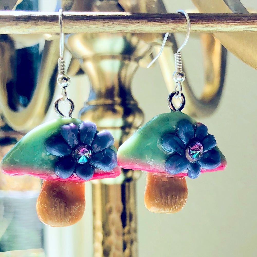 Green&Lavender Mushroom Earrings